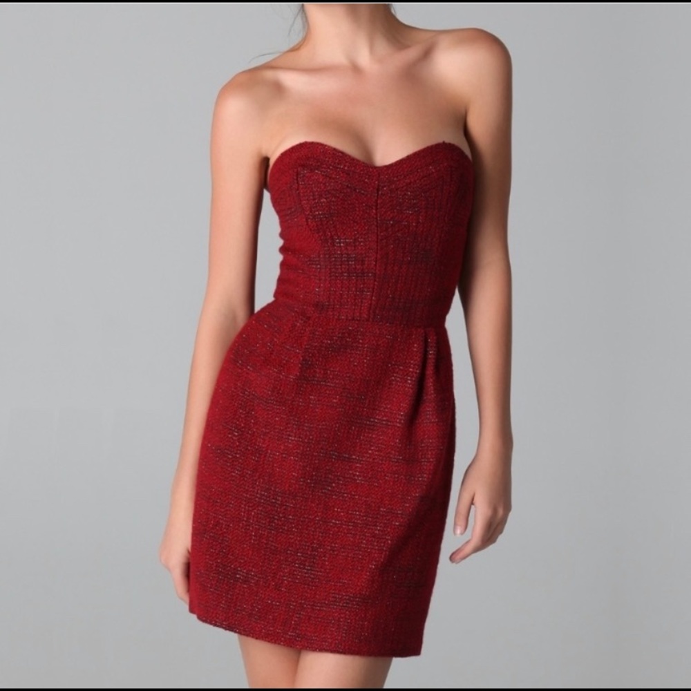 B2G1 Rebecca Minkoff Lara Red Tweed Bustier Dress
